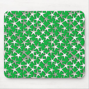Silbersterne auf Smaragdgrün Mousepad
