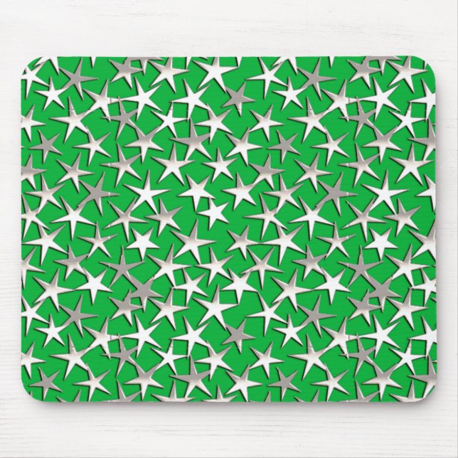 Silbersterne auf Smaragdgrün Mousepad (Vorne)