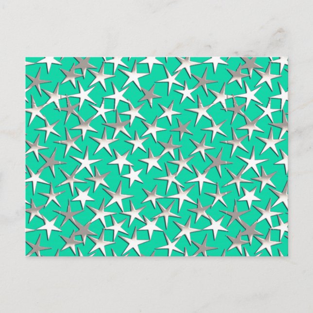 Silbersterne auf Türkis Postkarte (Vorderseite)