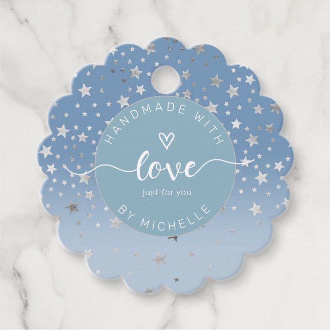 Silbersterne handgefertigt mit Liebe Monogramm Geschenkanhänger (Vorderseite)