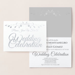 Silberstreifen auf weißem Elegantem Hochzeitspazie Folienkarte