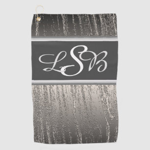 Silberstreifen Vertikal Flüssigmetall Monogramm Golfhandtuch