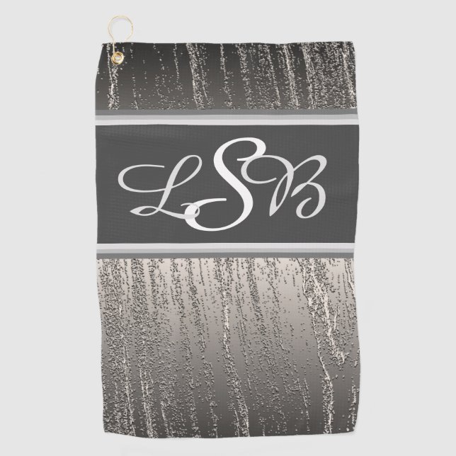 Silberstreifen Vertikal Flüssigmetall Monogramm Golfhandtuch (Vorderseite)