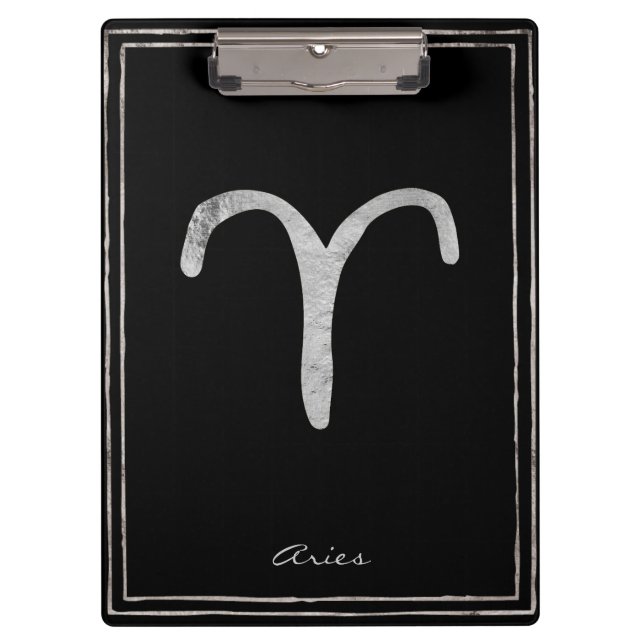 Silberstylisierte Aries-Symbol Klemmbrett (Vorderseite)