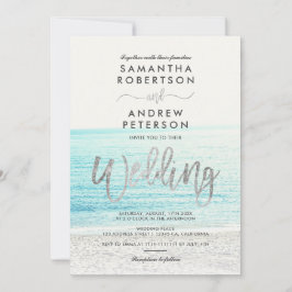 Silbertypografie Beach Foto Hochzeit Einladung