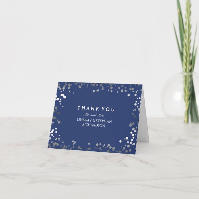 Silberund Marineconfetti-elegante Hochzeit danken Dankeskarte (Vorderseite)