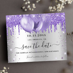 Silberviolett am Geburtstag Save the Date Flyer