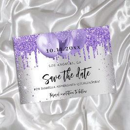 Silberviolett-Ballons aus Quinceanera Save the Dat Ankündigungspostkarte