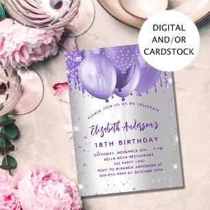 Silberviolett-Glitzer-Ballons zum Geburtstag Einladung