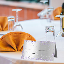 Silberviolett-Glitzern heiraten Platzkarte