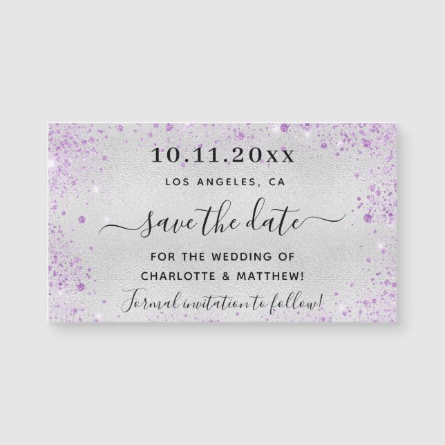 Silberviolette Hochzeit rettet den Datums-Magneten Magnetkarte (Vorderseite)