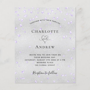 Silberviolettes Herz Budget Hochzeitseinladung Flyer
