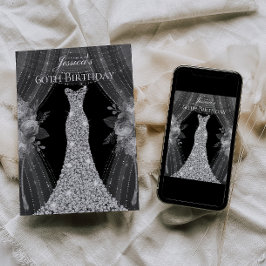 Silbervorhänge Kleidung Frauen 60. Geburtstagspart Einladung