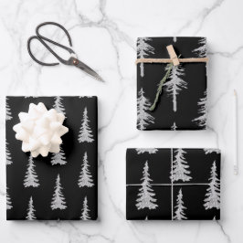Silberwald-Waldspruce Bäume Wald Schwarz Geschenkpapier Set