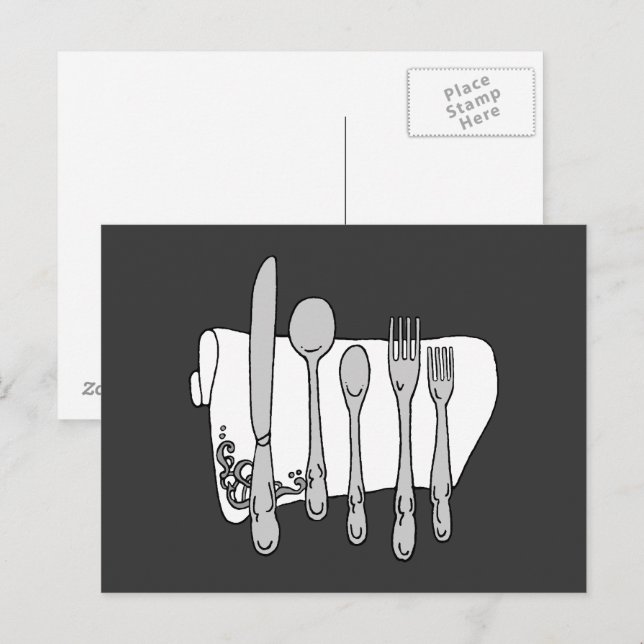 Silberware Schwarz-weiß Art Postkarte (Vorne/Hinten)