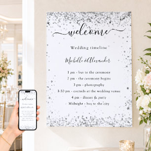 Silberweiß glitzernde elegante Hochzeitsprogramm Poster