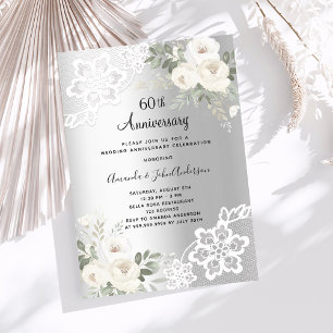 Silberweiße Blumen zum 60. Hochzeitstag Einladung