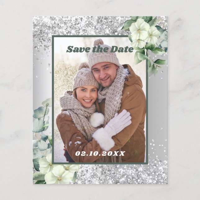 Silberweiße Fotos Save the Date Hochzeit (Vorderseite)