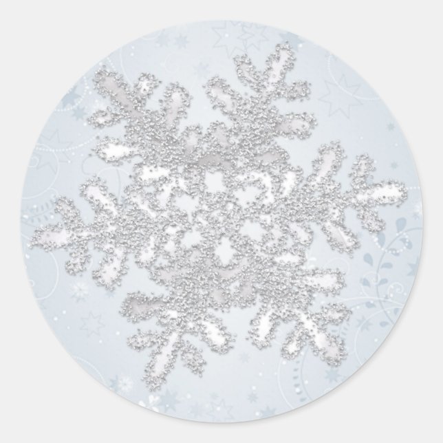 Silberweiße Schneeflocke Hochzeit Weihnachten Runder Aufkleber (Vorderseite)