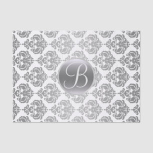 Silberweißer Glamour-Damaskus-Monogramm-Buchstabe Seidenpapier