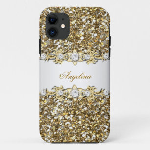 Silberweißes Gold-Diamant-Juwel Glitter 2 iPhone 11 Hülle