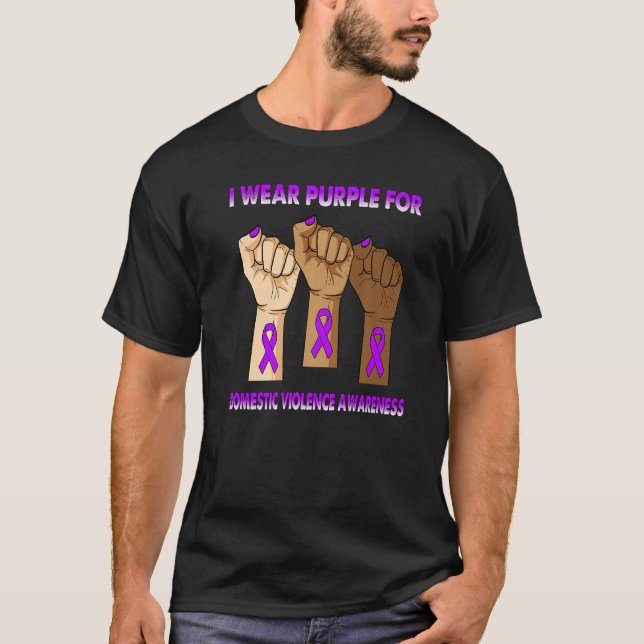 Silence Hand I Wear Purple For Domestic Violence A T-Shirt (Vorderseite)