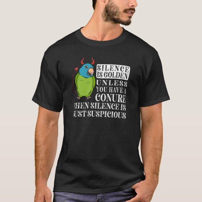 Silence Is Golden Parrot I Blue crowned Conure T-Shirt (Vorderseite)