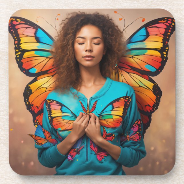 "Silent Butterfly Girl Dessous de verre en plastiq (Devant)