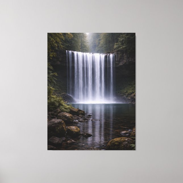 Silent Forest Waterfall – Calm Nature Landscape Leinwanddruck (Vorderseite)