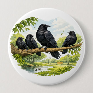 Silent Gathering – Crows on a Park Branch Button
