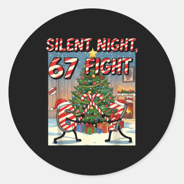 Silent Night 67 Fight Christmas Cartoon Tee  Runder Aufkleber (Vorderseite)