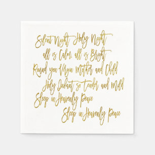 Silent Night Christmas Carol Texte Gold Script Serviette
