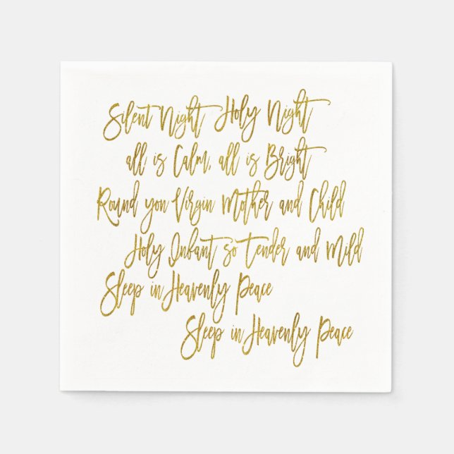 Silent Night Christmas Carol Texte Gold Script Serviette (Vorderseite)