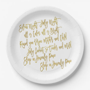 Silent Night Christmas Carol Texte Gold White Pappteller