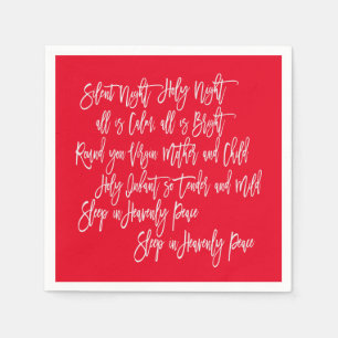 Silent Night Christmas Carol Texte Red White Serviette