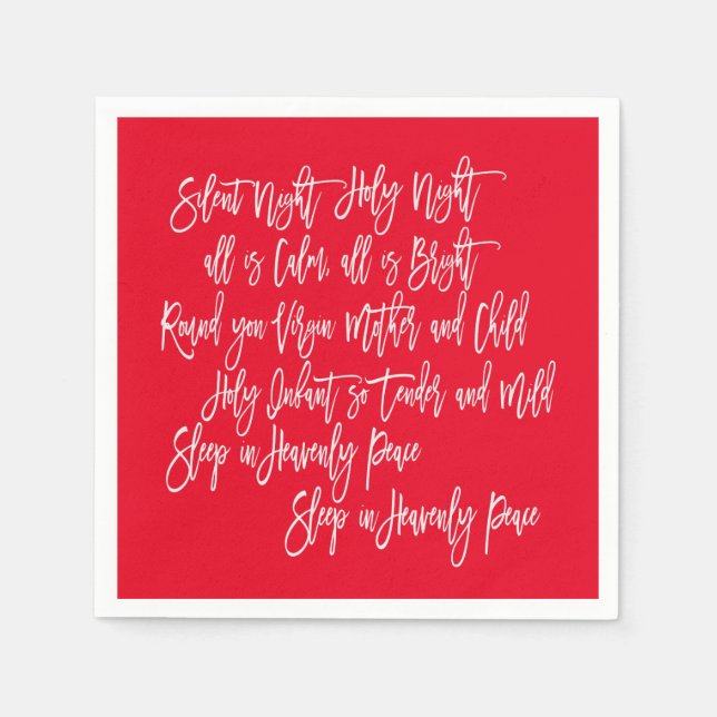 Silent Night Christmas Carol Texte Red White Serviette (Vorderseite)