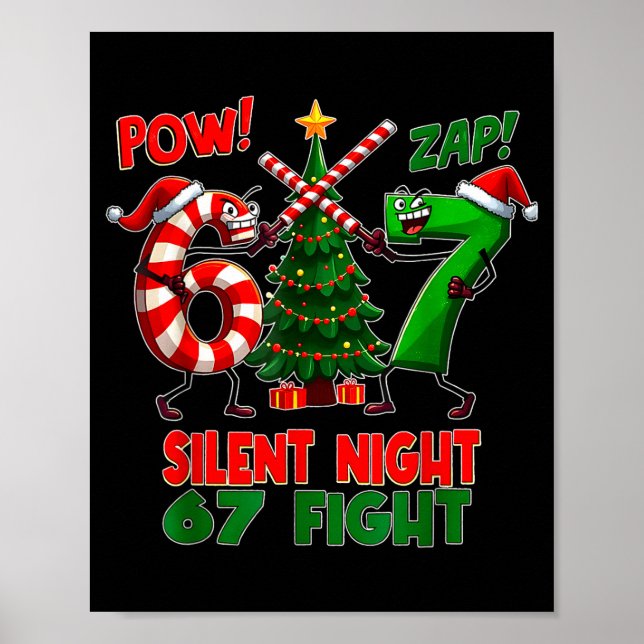 Silent Night Christmas Tree 67 Pajamas Funny Six S Poster (Vorne)