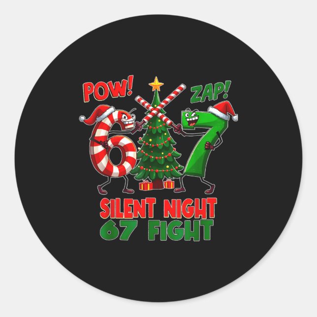 Silent Night Christmas Tree 67 Pajamas Funny Six S Runder Aufkleber (Vorderseite)
