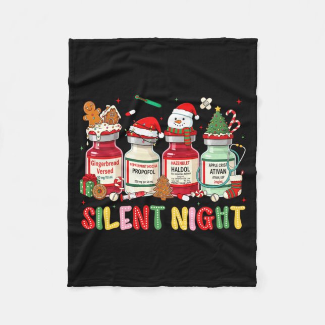 Silent Night Funny Nurse Christmas Design Long Sle Fleecedecke (Vorderseite)