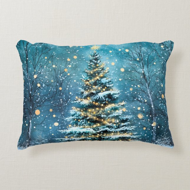 Silent Night Glow Bright Christmas Forest Tree Dekokissen (Vorderseite)