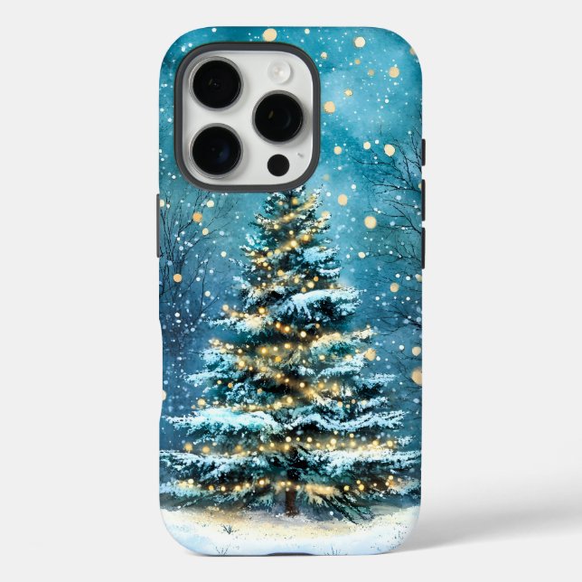 Silent Night Glow Bright Christmas Forest Tree iPhone 16 Pro Hülle (Rückseite)