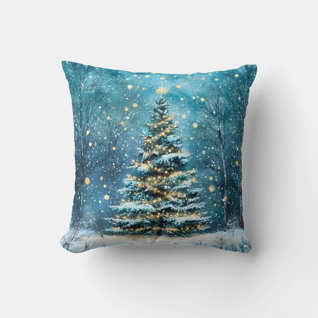 Silent Night Glow Bright Christmas Forest Tree Kissen (Vorderseite)