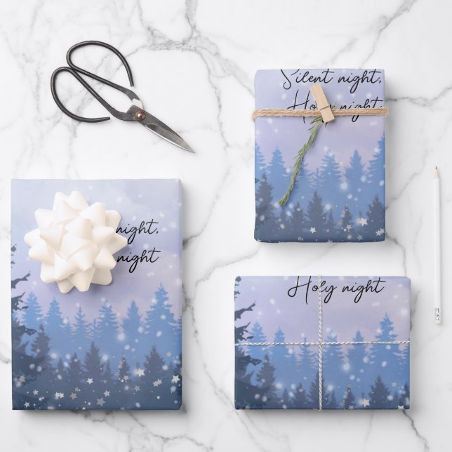 Silent Night Heilige Nacht Magic Winter Illustrati Geschenkpapier Set (Vorderseite)