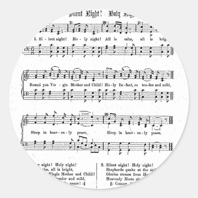 SILENT NIGHT HOLY NIGHT SHEET MUSIC CHRISTMAS SONG RUNDER AUFKLEBER (Vorderseite)