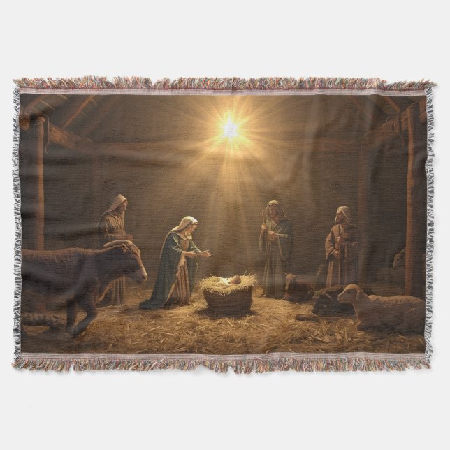 “Silent Night Nativity” Christian Blanket Decke (Vorderseite)
