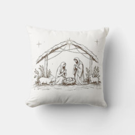 "Silent Night Nativity – Sepia Sketch Throw Pillow Kissen