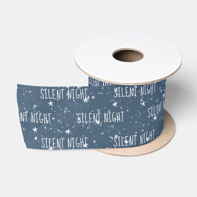 SILENT NIGHT Text mit Schneeflocken Satinband (Spule)