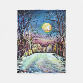 Silent Night Winter Full Moon in Schweden Fleecedecke