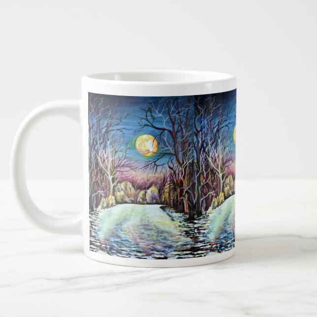 Silent Night Winter Full Moon in Schweden Jumbo-Tasse (Links)
