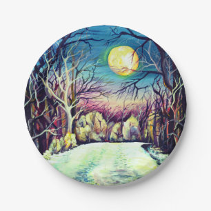 Silent Night Winter Full Moon Pappteller